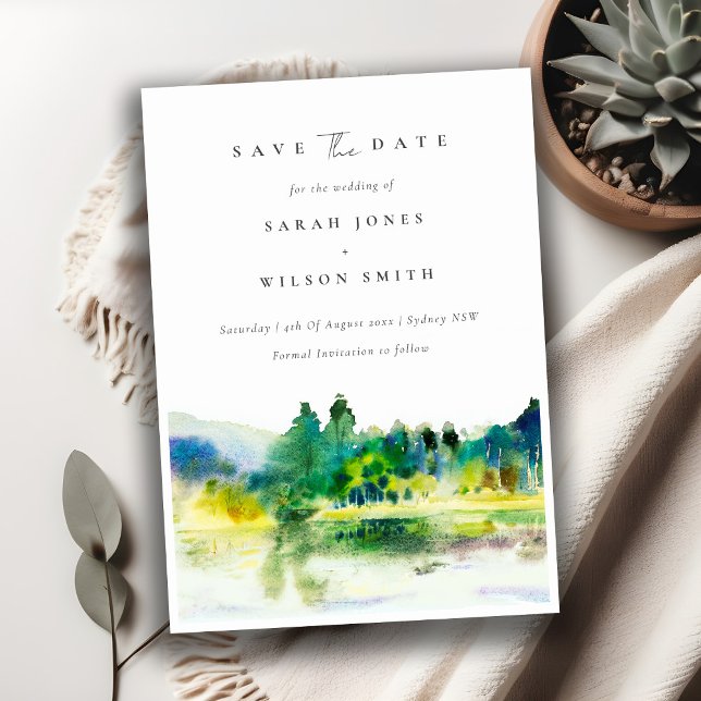Countryside Mountain River Landscape Watercolor Save The Date (Creator Uploaded)