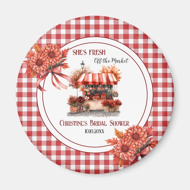 Countryside Picnic Gingham Bridal Shower favour Magnet (Front)