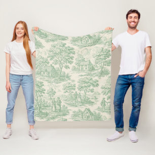 Countryside Sage Green Toile Farm Animal Fleece Blanket
