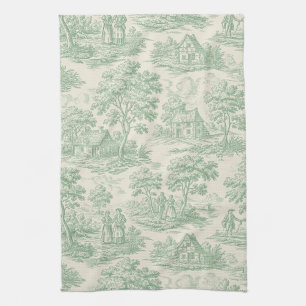 Countryside Sage Green Toile Farm Animal Kitchen Towel