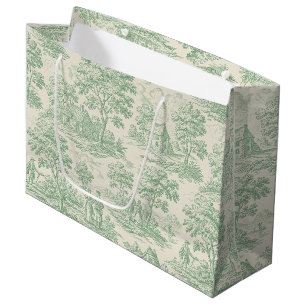Countryside Sage Green Toile Farm Animal Large Gift Bag