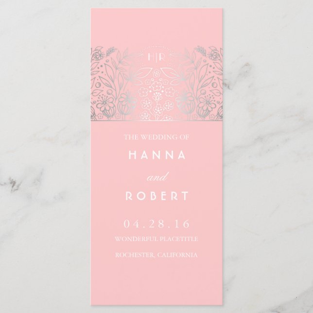 Countryside Silver Flowers Pink Wedding Programs (Front)