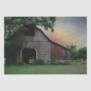 countryside sunset farm landscape old red barn tissue paper