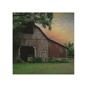 countryside sunset farm landscape old red barn wood wall art