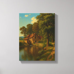 Countryside Watermill Home View Canvas Print
