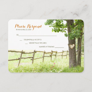 Countryside wedding love tree RSVP cards