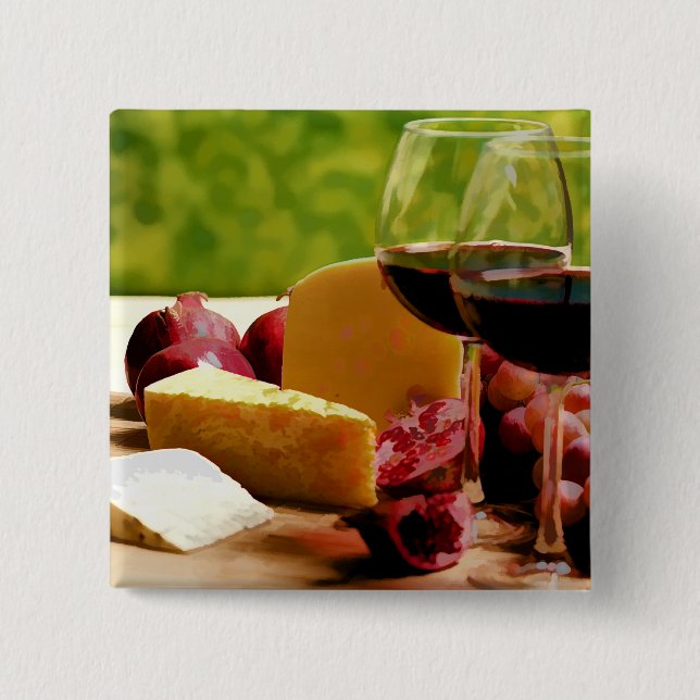 Countryside Wine, Cheese & Fruit 2 Inch Square Button (Front)