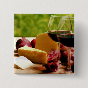 Countryside Wine, Cheese & Fruit 2 Inch Square Button