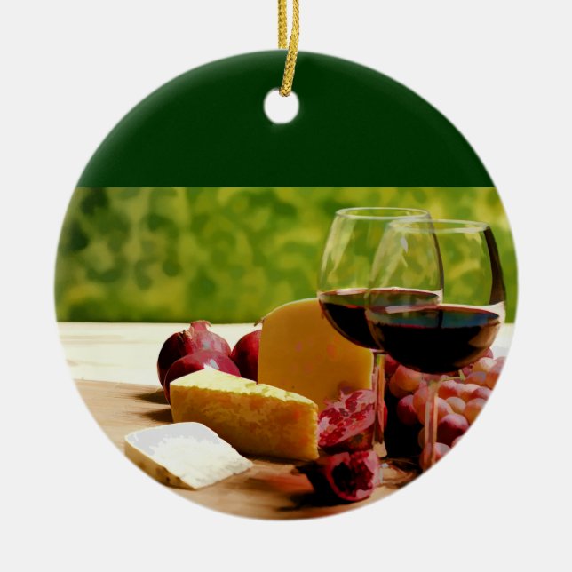 Countryside Wine, Cheese & Fruit Ceramic Ornament (Front)