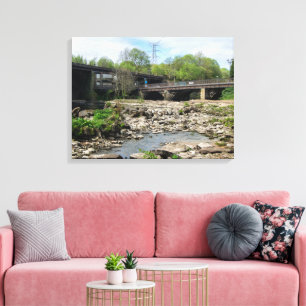 County Bridge and the River Calder, Sowerby Bridge Canvas Print
