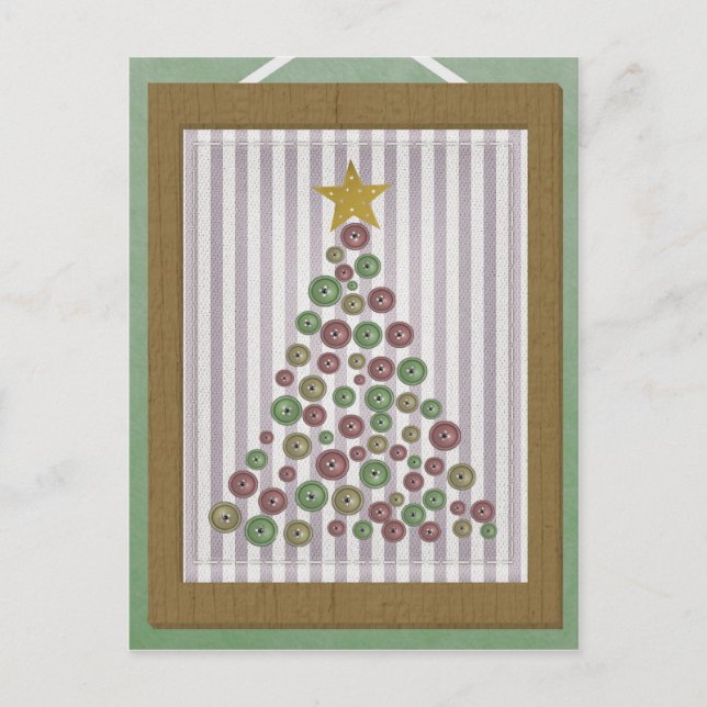 County Christmas Button Tree Frame Greeting Holiday Postcard (Front)