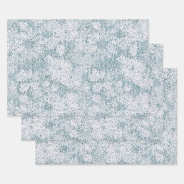 County Cottage Velvety Blue Daisy  Wrapping Paper Sheet (Set)