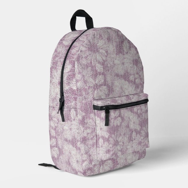 County Cottage Velvety Lilac Daisy Printed Backpack (Back Corner Left)