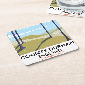 County Durham, England train poster Square Paper Coaster