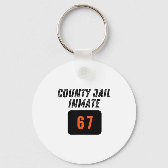 County Jail Prison Inmate 67 Halloween Funny Mens  Keychain (Front)