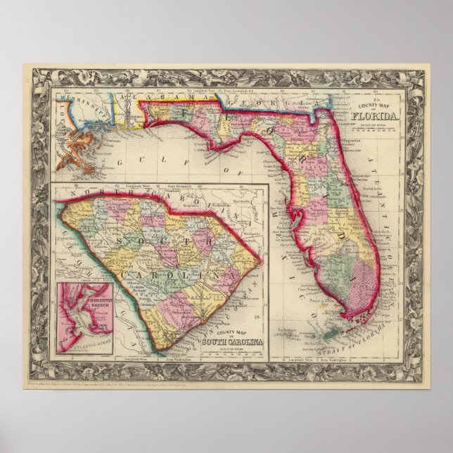 County Map Of Florida Poster (Front)