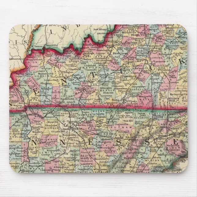 County Map Of Kentucky, And Tennessee Mouse Pad (Front)