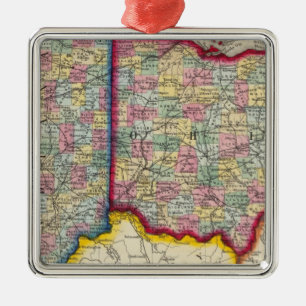 County Map Of Ohio, And Indiana Metal Ornament