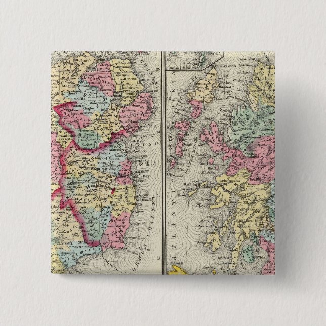 County Map Of Scotland 2 Inch Square Button (Front)