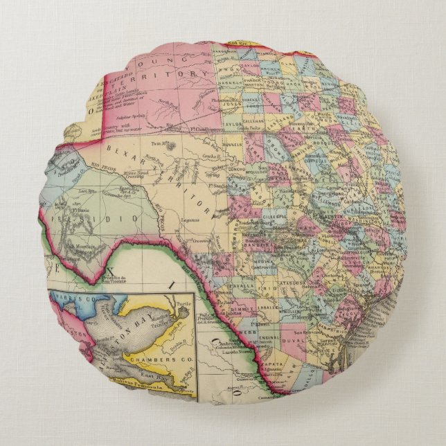 County Map Of Texas Round Pillow (Front)