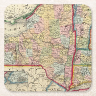 County Map Of The States Of New York Square Paper Coaster