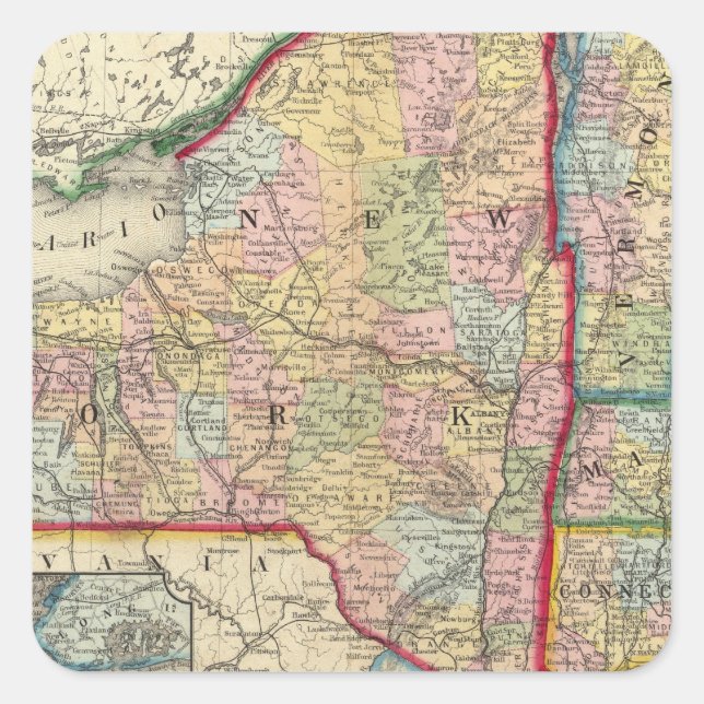 County Map Of The States Of New York Square Sticker (Front)