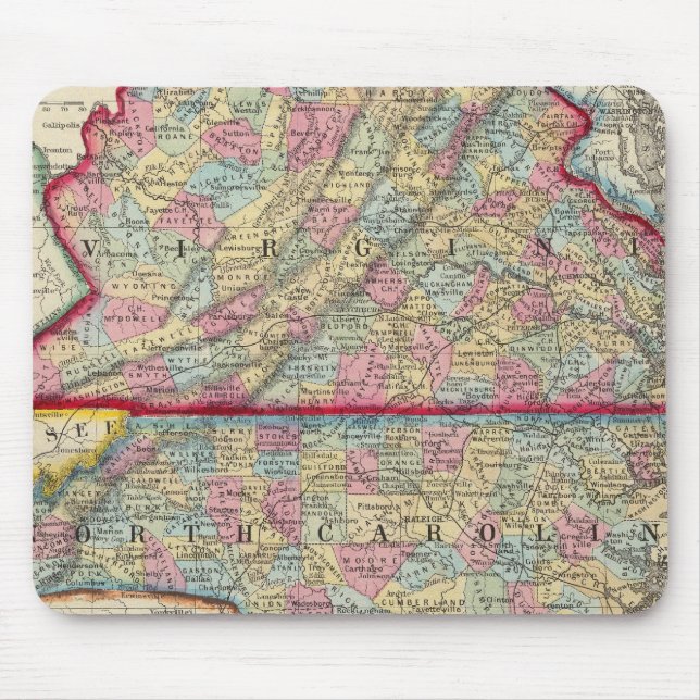 County Map Of Virginia, and North Carolina Mouse Pad (Front)