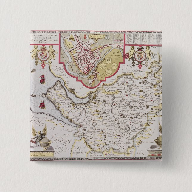 Countye Palatine of Chester, engraved by 2 Inch Square Button (Front)
