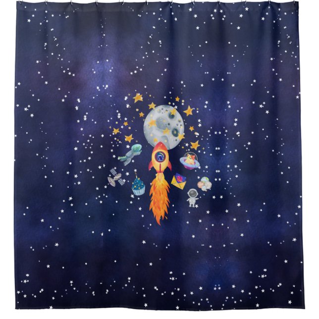 Coup De Feu Rocketship Space Kids Douche rideau (Devant)
