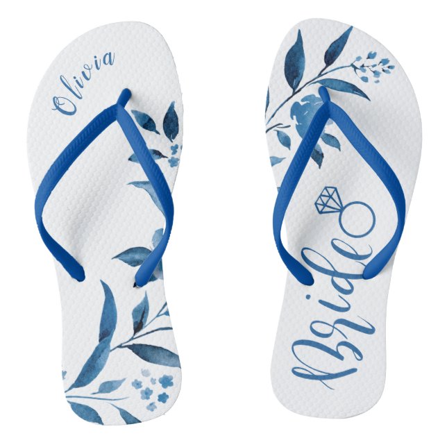 Coup de tongs de mariée floral bleu (Semelle)
