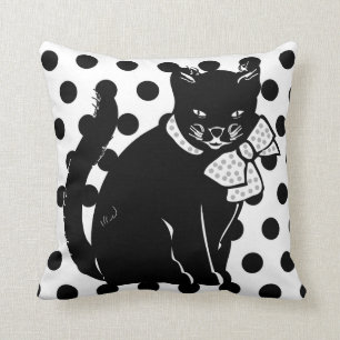 Coupable chat noir sur Coussin Pois noir et blanc