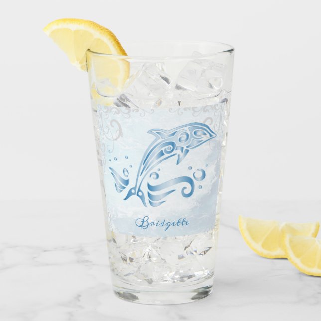 Coupe Dauphin Bleu en verre personnalisé (Devant glace)