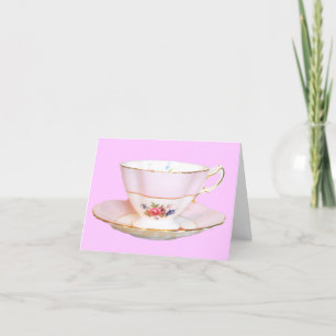 Coupe de thé rose et blanc avec carte à billets Ro