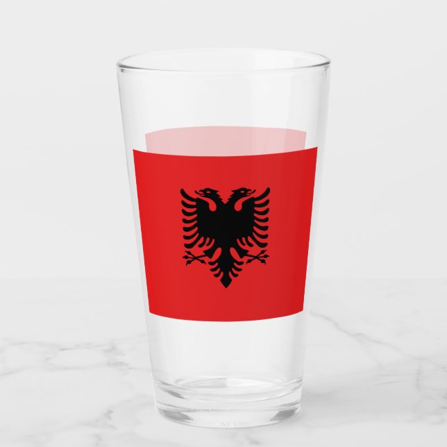Coupe de verre patriotique avec drapeau d'Albanie (Devant)