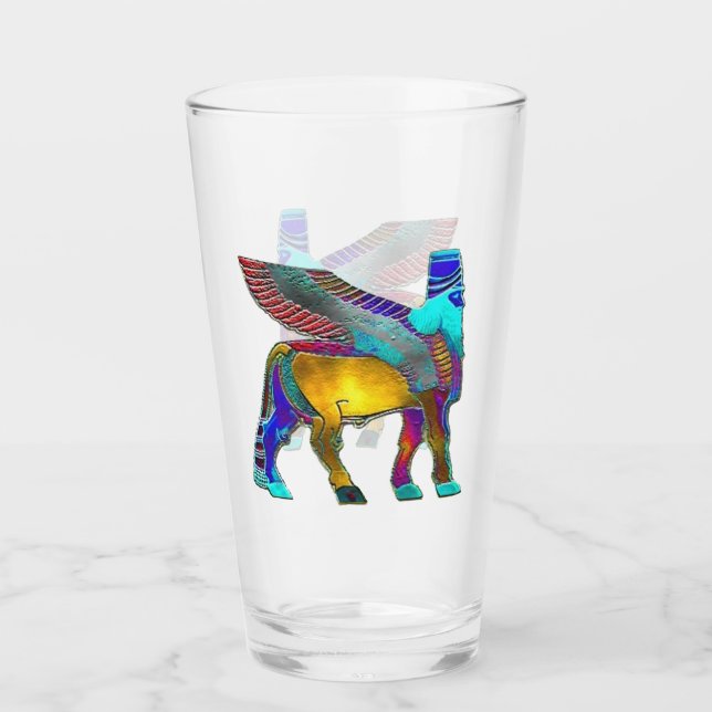 Coupe en verre de Lamassu de couleur (Devant)
