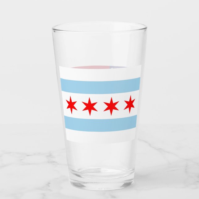 Coupe en verre patriotique avec drapeau de Chicago (Devant)