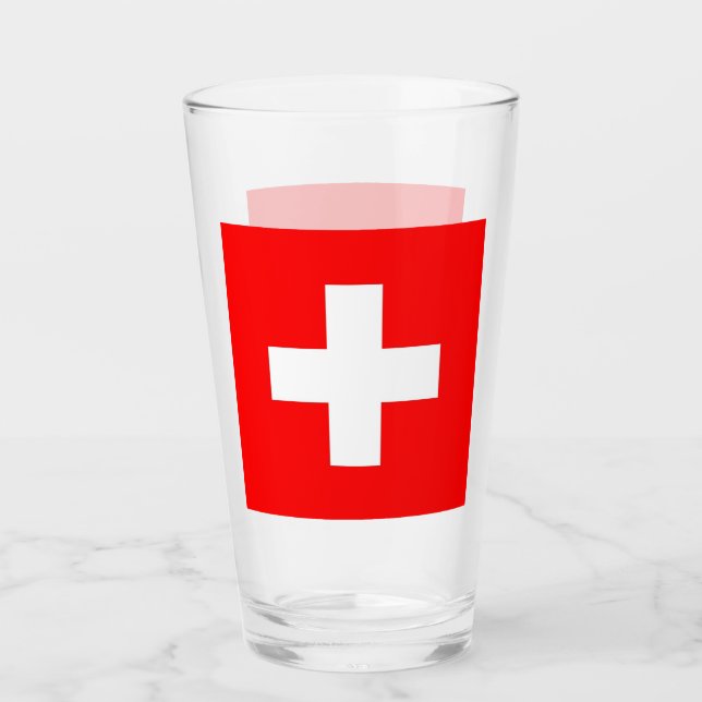 Coupe en verre patriotique avec drapeau de la Suis (Devant)