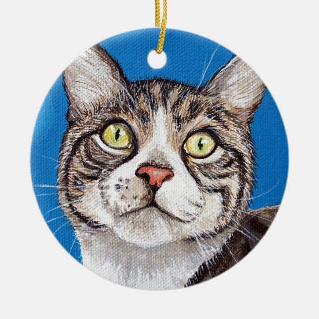 Coupe Tabby Peinture de chat Ornement en céramique (Devant)