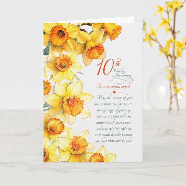 Couple 10th Anniversary Sentimental Daffodils Card (Yellow Flower)