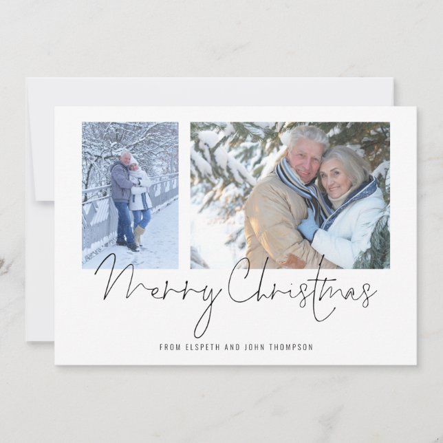 Couple 2 Photos Script Merry Christmas Card (Front)