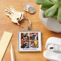 Couple 4 Photos & Names Keychain