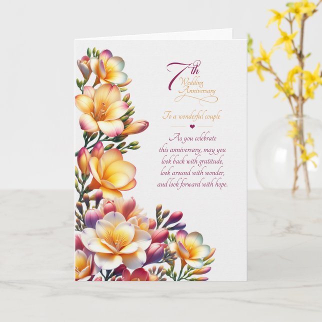 Couple 7th Anniversary Sentimental Freesias Card (Yellow Flower)