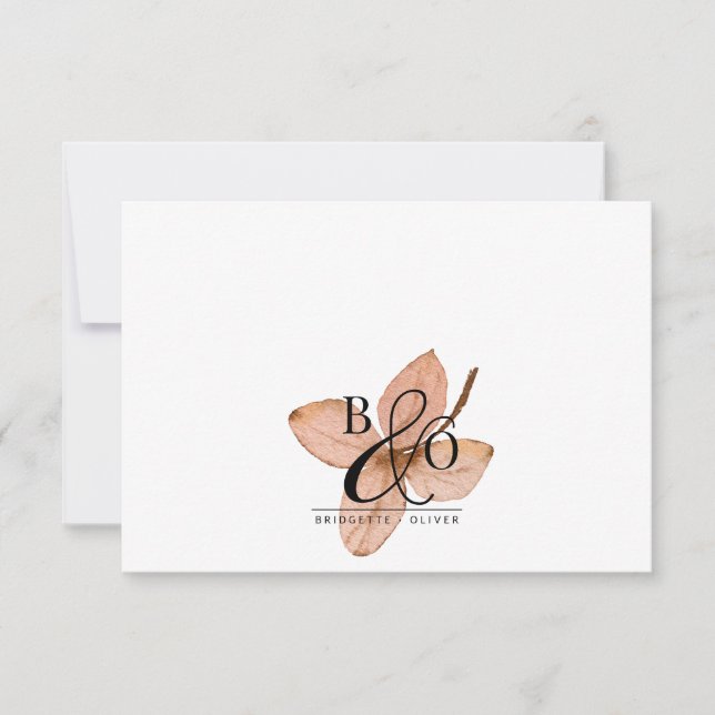 Couple Ampersand Monogram | Rustic Watercolor Leaf Card (Front)