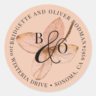 Couple Ampersand Monogram   Rustic Watercolor Leaf Classic Round Sticker