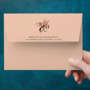 Couple Ampersand Monogram   Rustic Watercolor Leaf Envelope