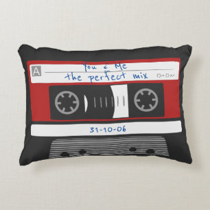 Couple Anniversary 80's Vintage Cassette Tape Red Accent Pillow