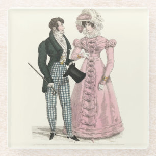 Couple Antique Wedding 1823 Man Woman Fashion Glass Coaster