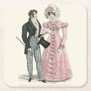 Couple Antique Wedding 1823 Man Woman Fashion Square Paper Coaster