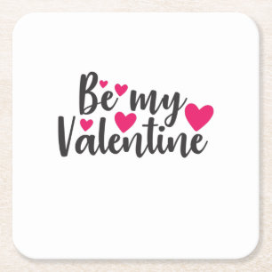 Couple Art Be My Valentine Square Paper Coaster