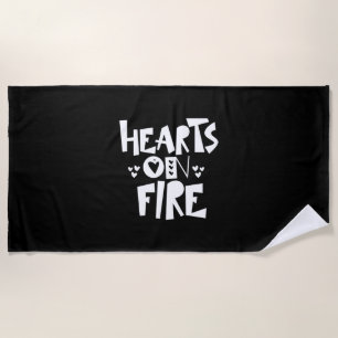 Couple Art Hearts On Fire Beach Towel